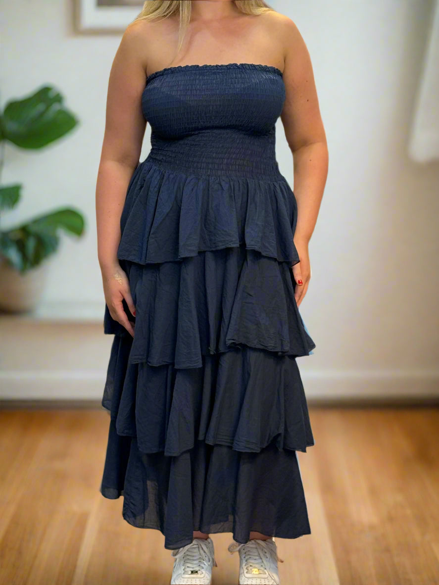 PAIGE- SHEARED STRAPLESS FRILL DRESS #LAST 1 LEFT