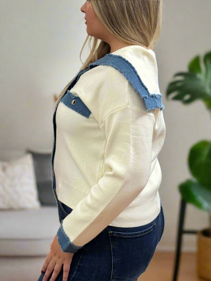 PRESLEY- DENIM TRIM COLLAR KNIT JKT