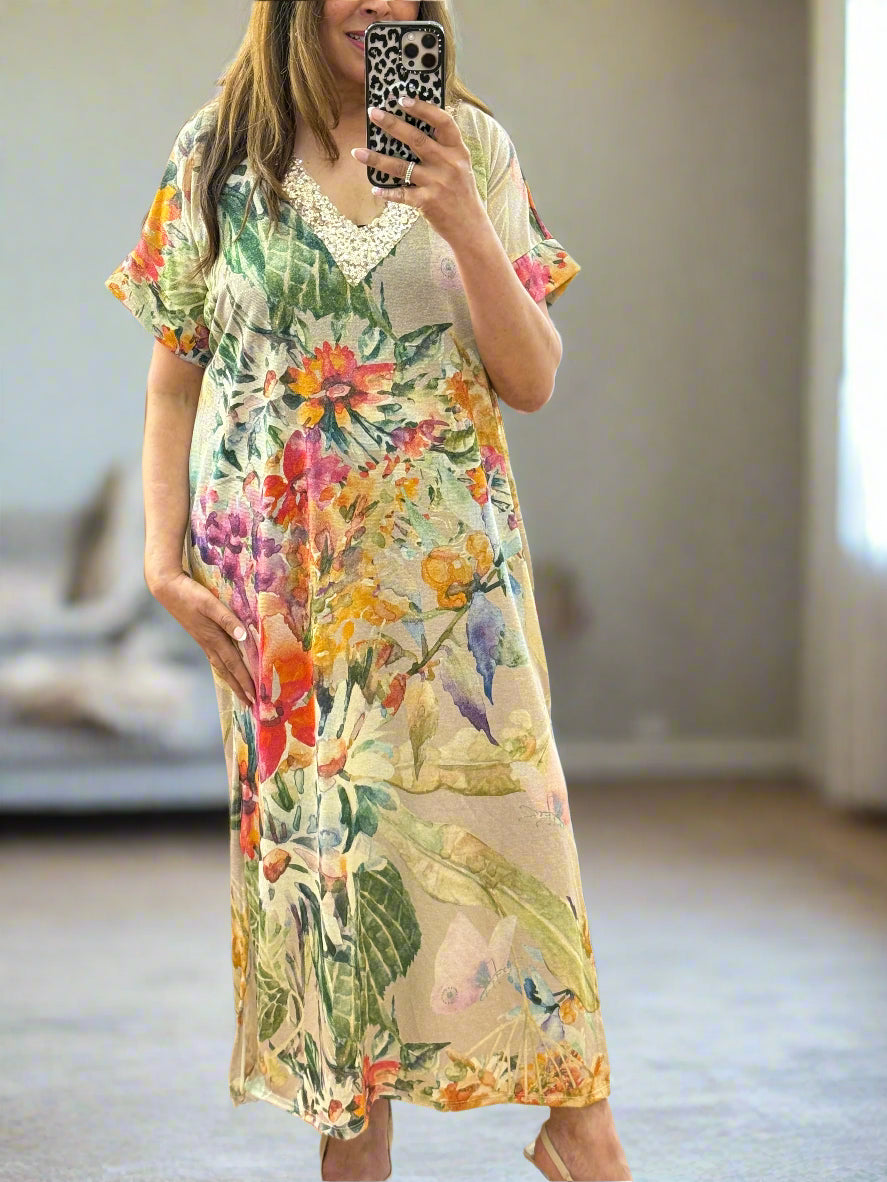 PALOMA- JILLY SHIMMER V GOLD PRINT MAXI