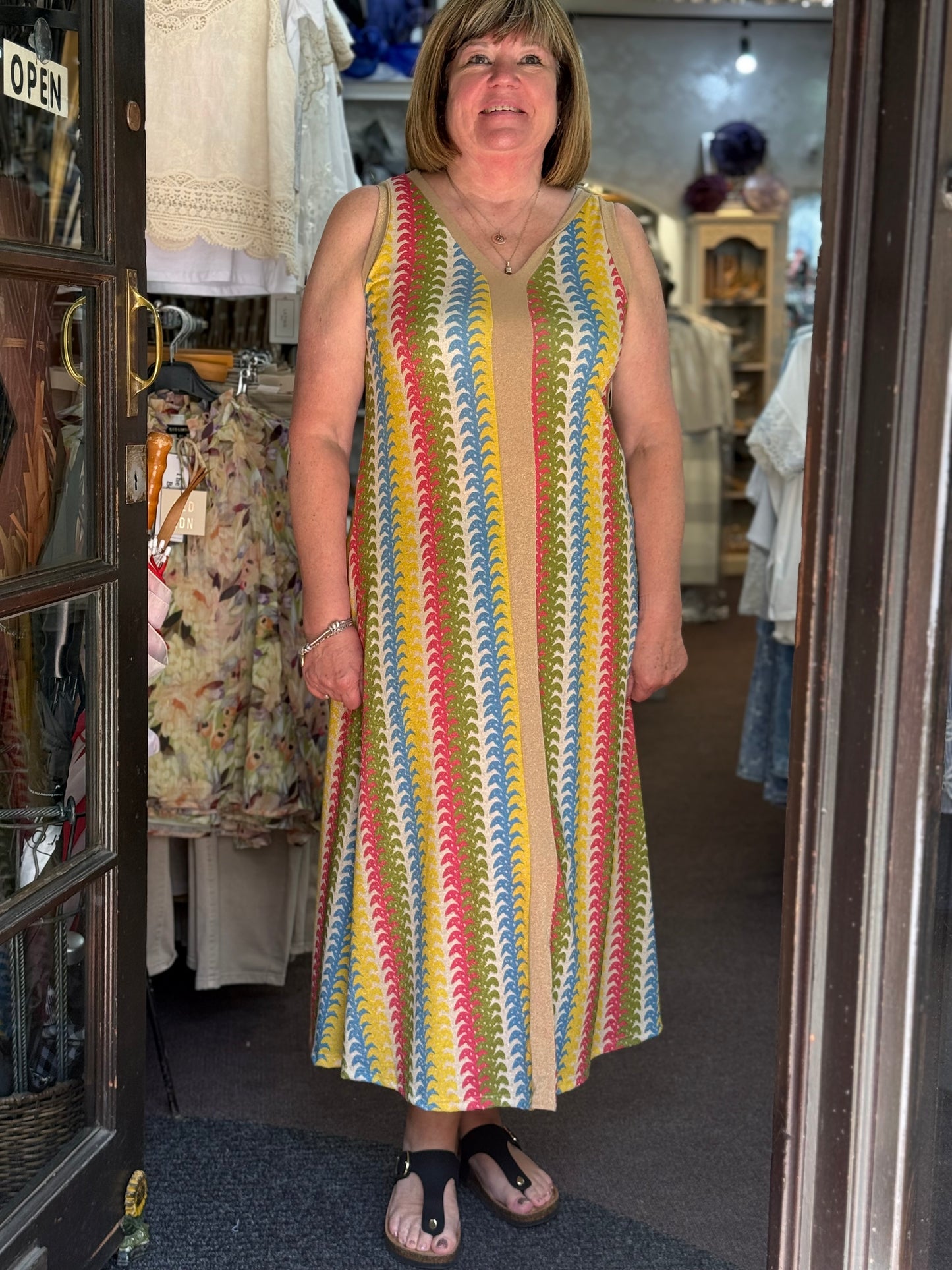 KENNA- S/L PALM PRINT DRESS- #SunshineSALE