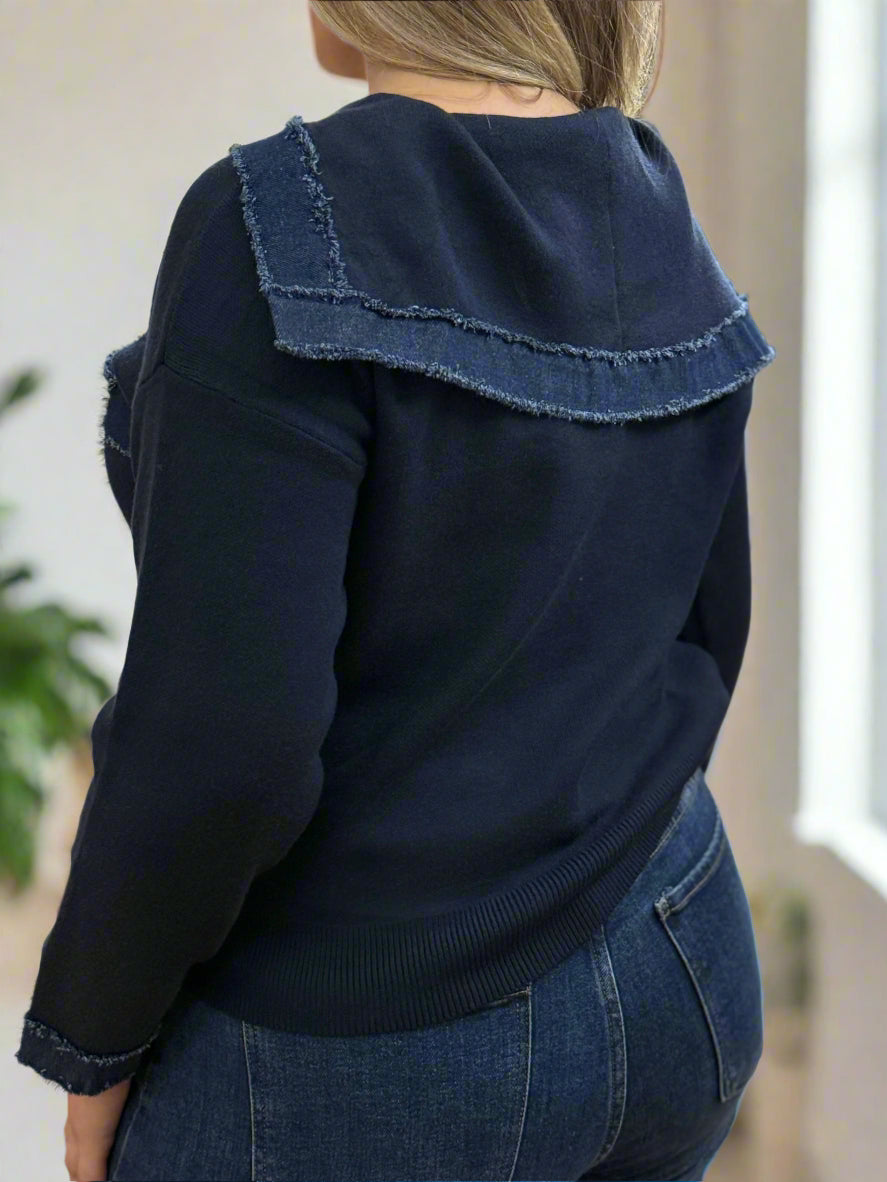 PRESLEY- DENIM TRIM COLLAR KNIT JKT