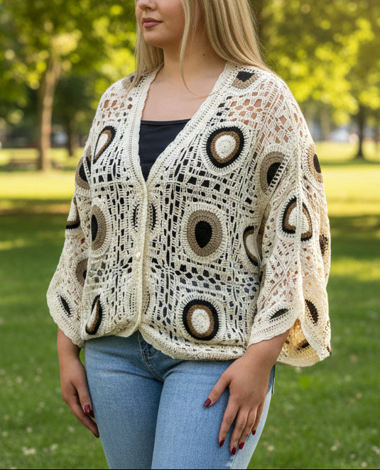 MARCEY-CROCHET KNIT SHRUG CARDI CURVE