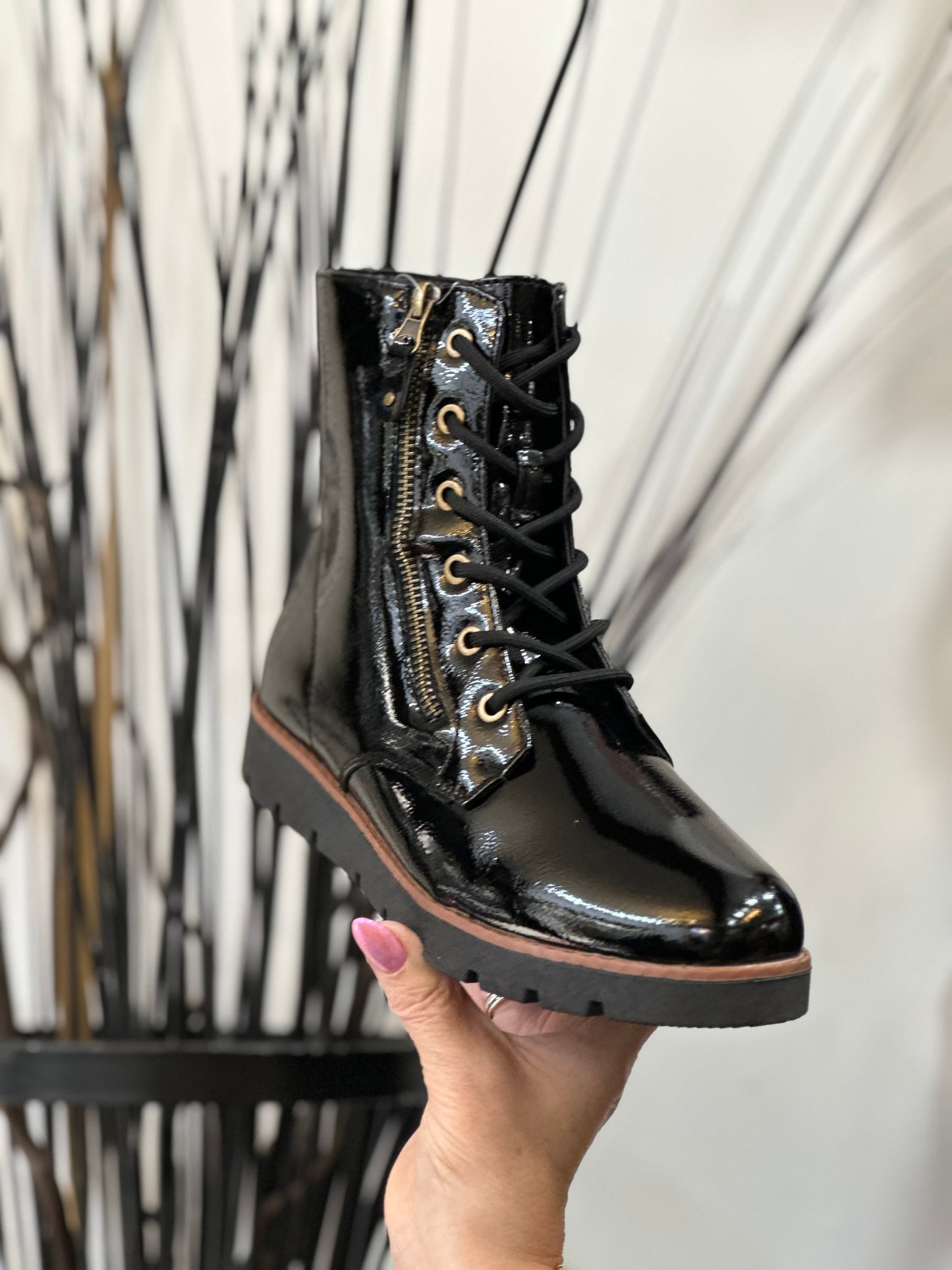 LILLIAN-PATENT LACE/ZIP ANKLE BOOT-BLACK --#FLASH££OFF