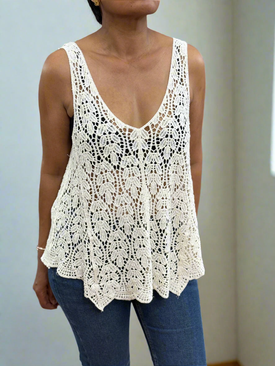 ROMA COLLECTION- V CROCHET VEST TOP- SPECIAL OFFER/STAR BUY
