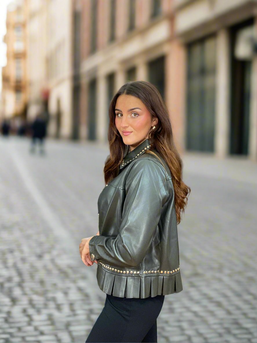 MALISSAJ-PU FRILL STUDS JACKET-