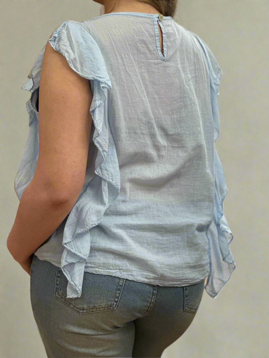 PEARL - COTTON RUFFLE FRILL S/L TOP