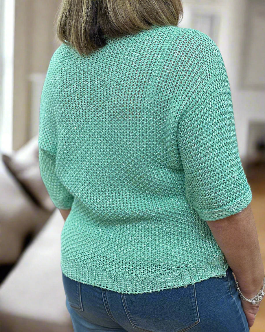 LUISA- SEQUIN SILKY CROCHET KNIT TOP --#LAST 1 LEFT