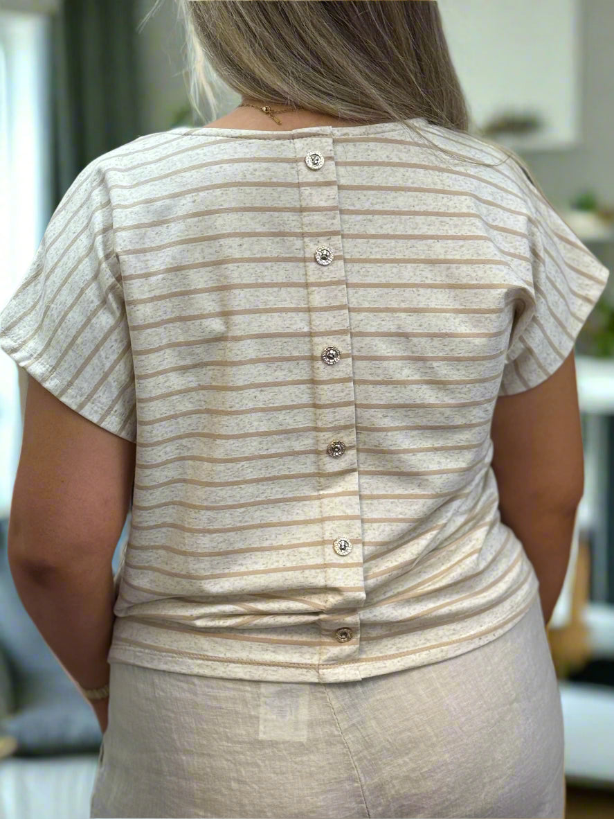 ARDEN- BUTTON BACK MARL STRIPE TEE