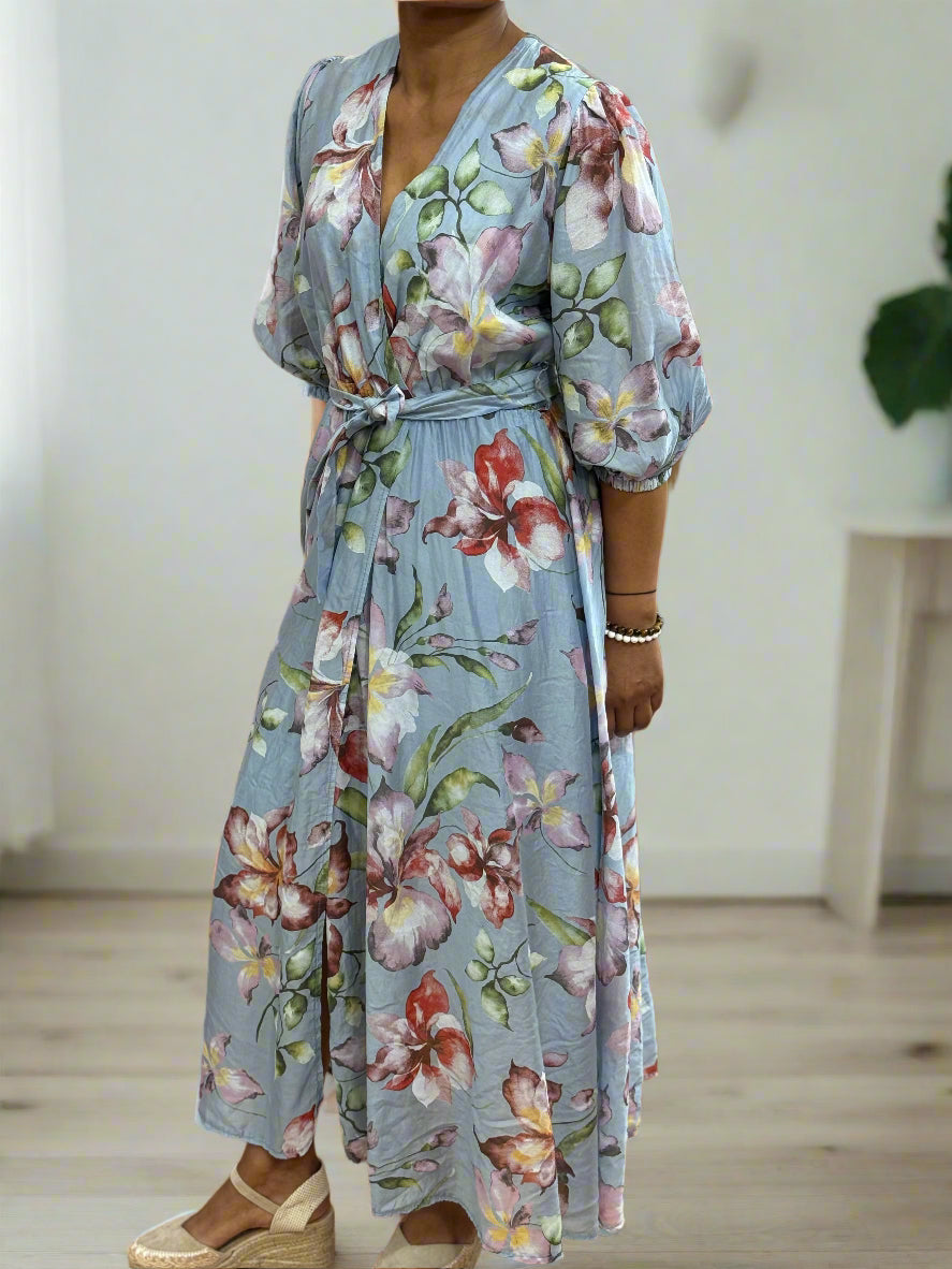 LOLA FLORAL WRAP-OVER DRESS