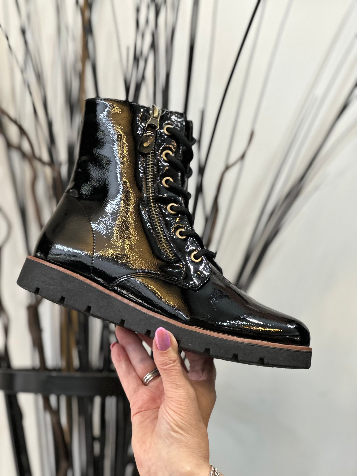 LILLIAN-PATENT LACE/ZIP ANKLE BOOT-BLACK --#FLASH££OFF