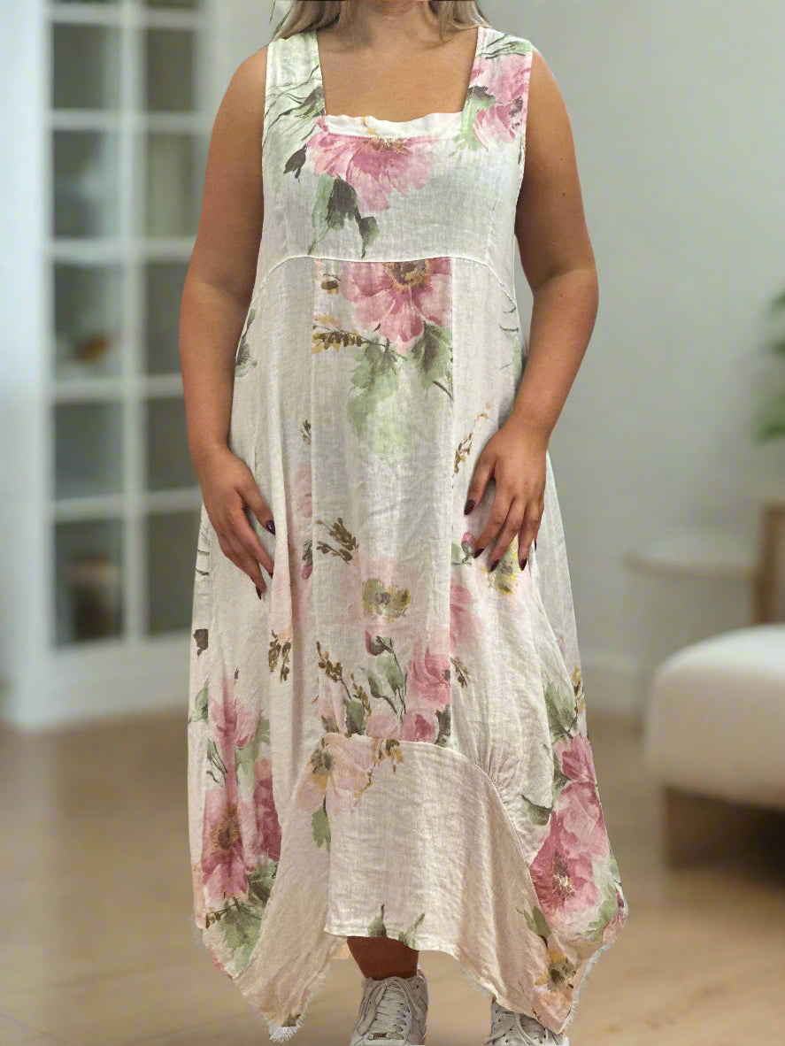 LINO -HOLLY FLOWER LINEN DRESS-