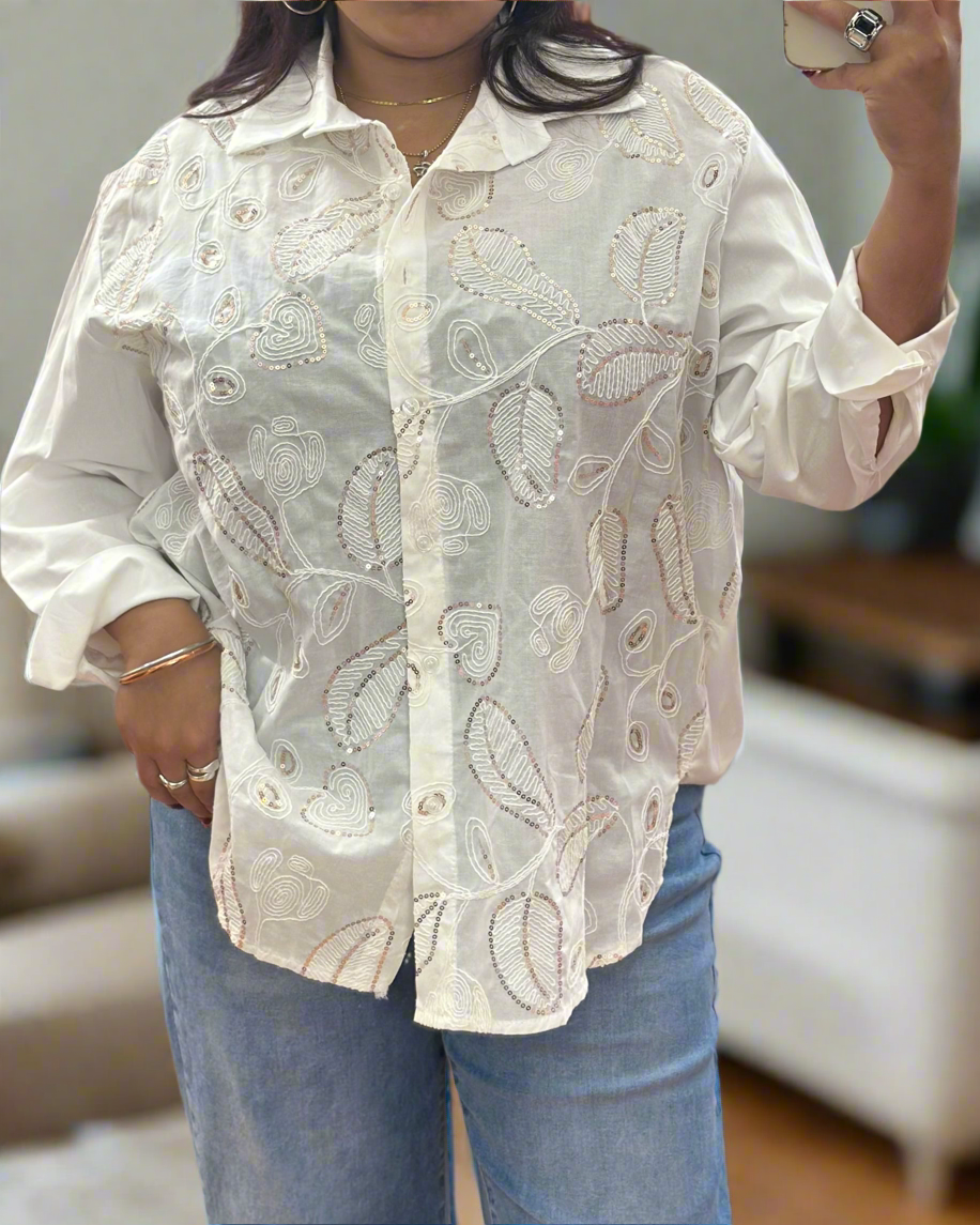 SOPHY- ROSE GOLD EMB DETAIL SHIRT-OFF-WHITE