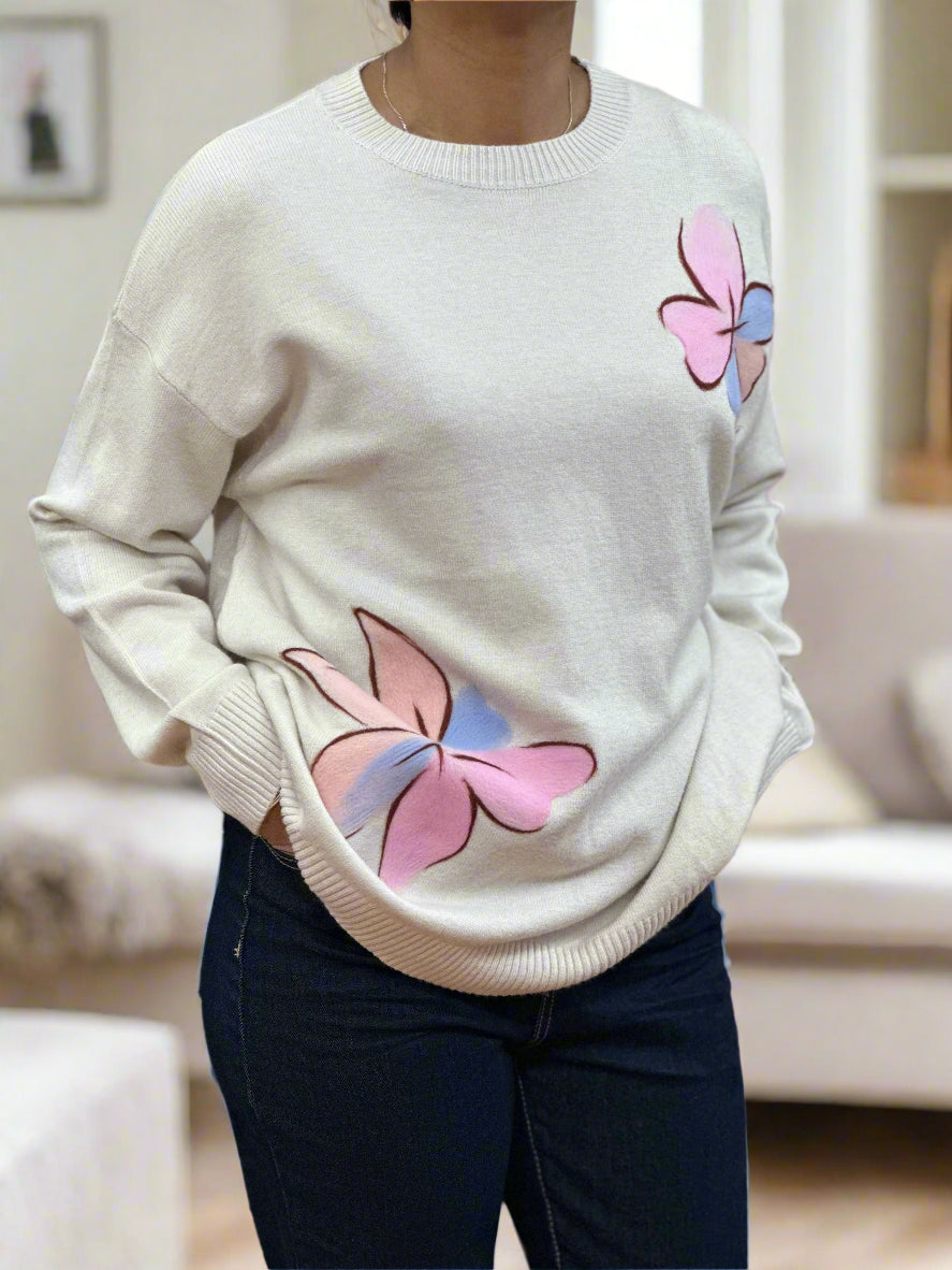 JONI -HAND EMB FLOWER JUMPER - #LAST CHANCE