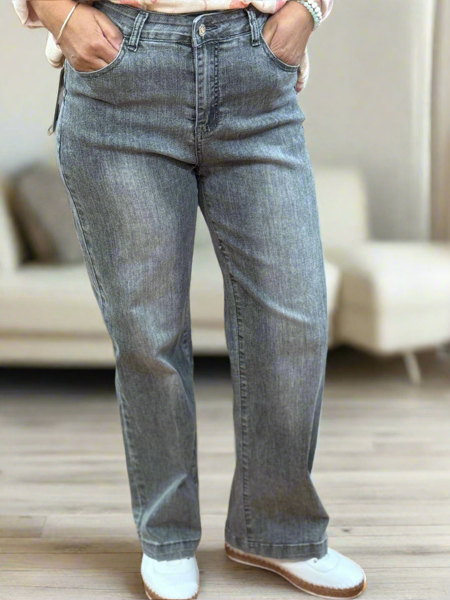 STEVIE-W/LEG VINTAGE GREY JEAN