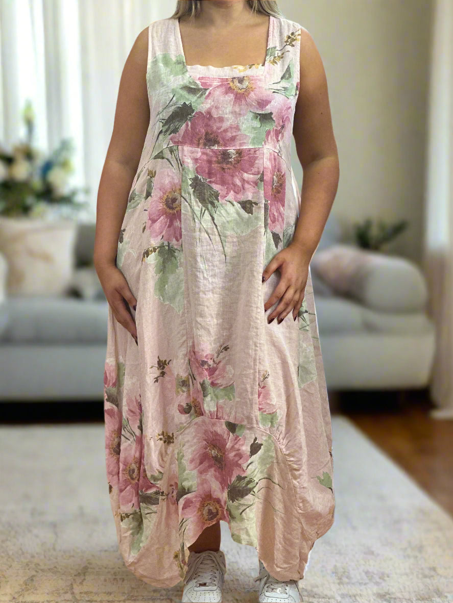 LINO -HOLLY FLOWER LINEN DRESS-
