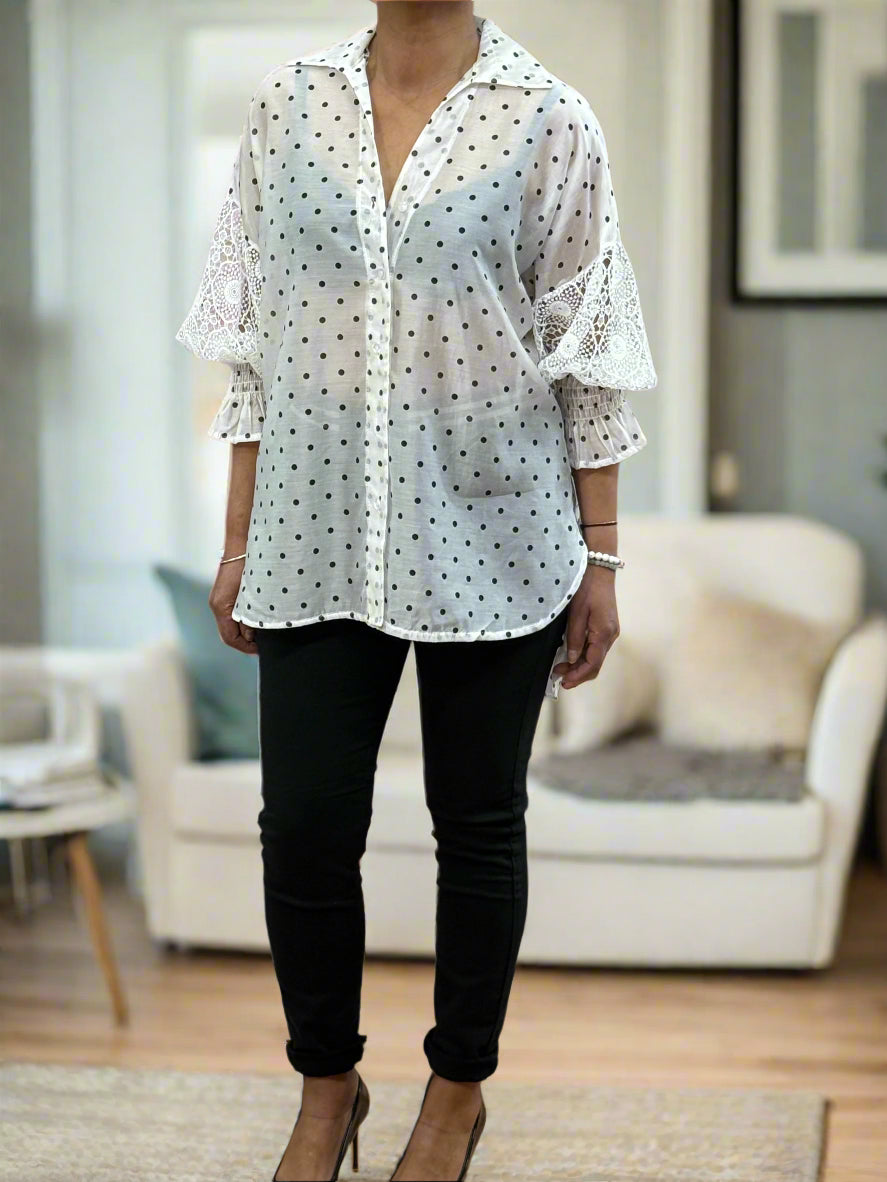 VESTA-SHEER LACE SLEEVE SHIRT