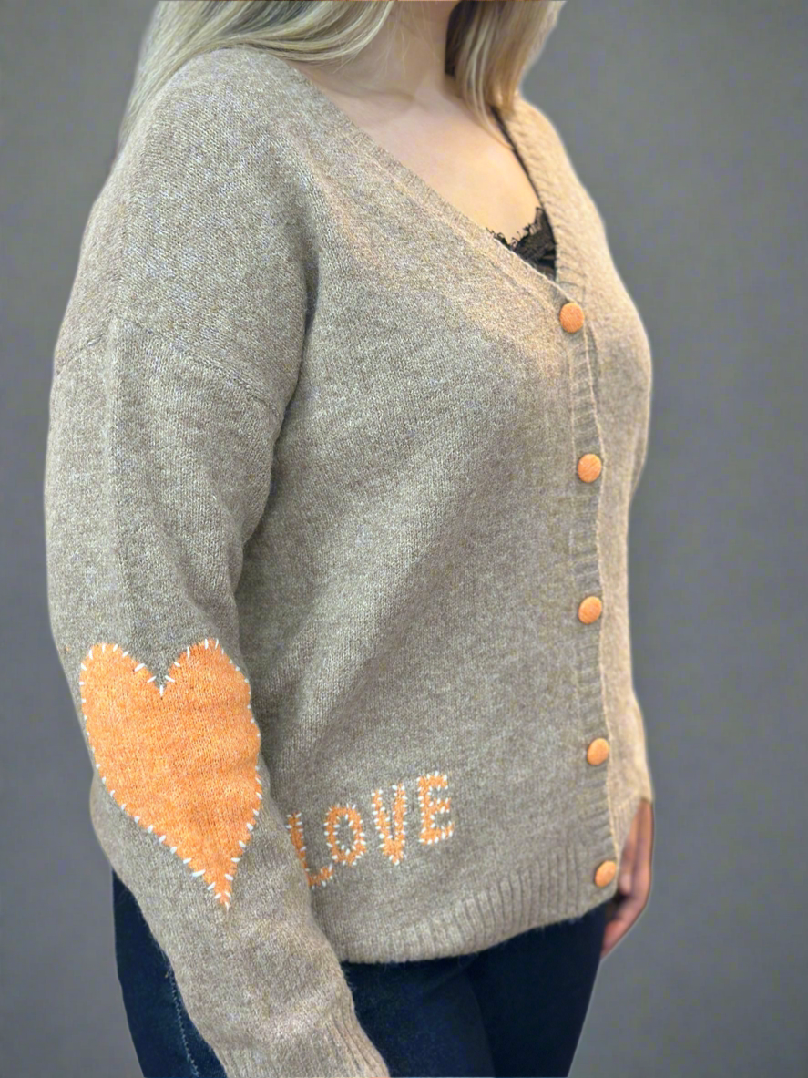 GRACIE- BLANKET STITCH LOVE CARDI- MOCHA