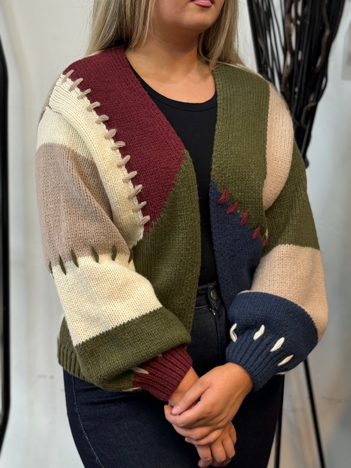 REBA-COLOURS PANEL KNIT CARDIGAN