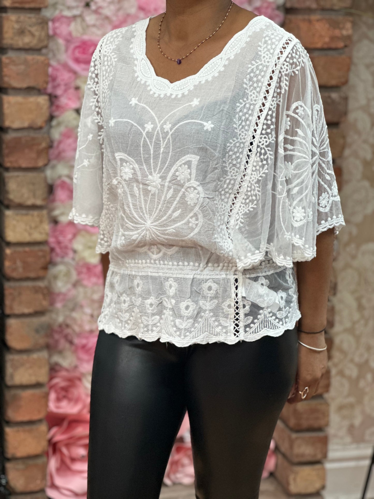 BUTTERFLY EMB MESH TOP