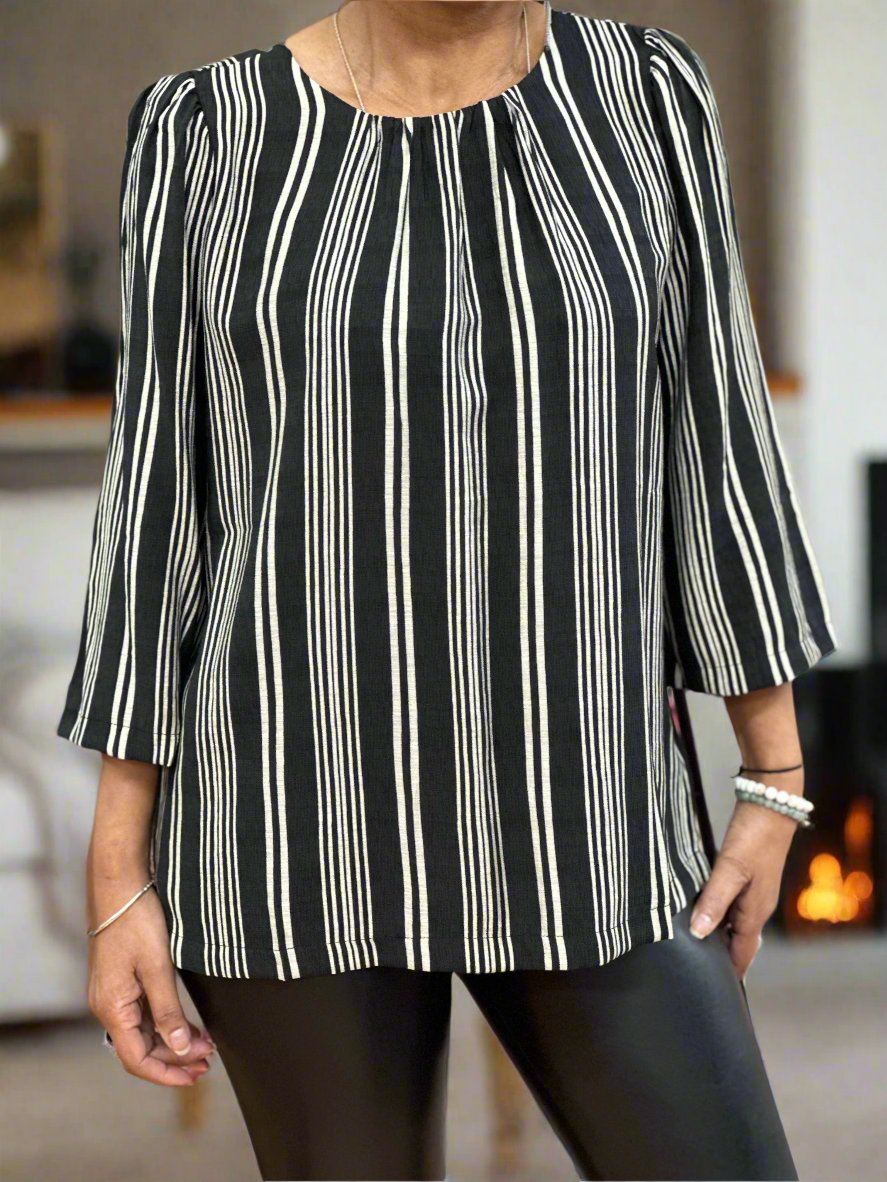 FRANSA- ARIANA STRIPE TOP-BLACK