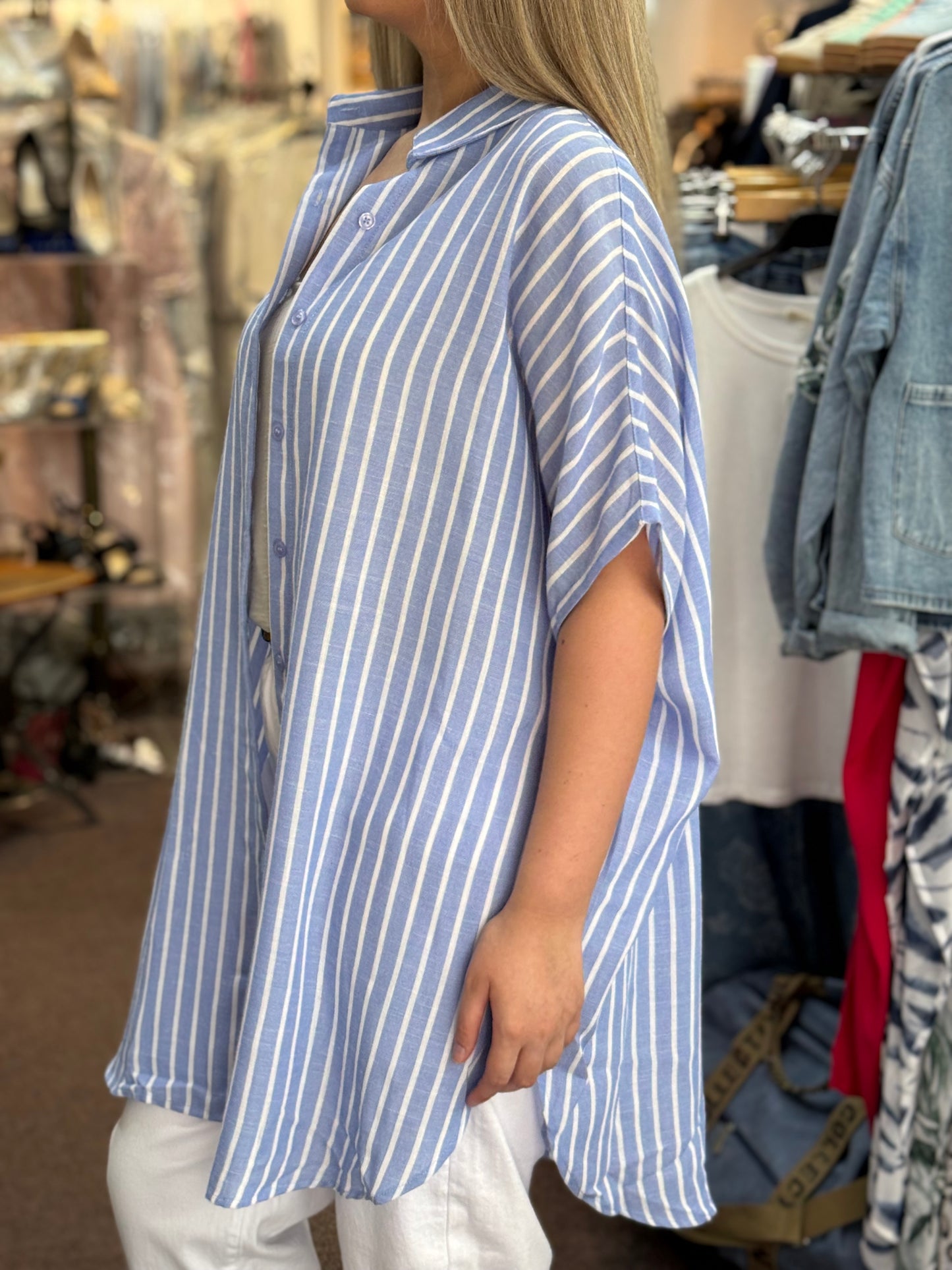 LYDIA- PIN STRIPE O/S TUNIC SHIRT-