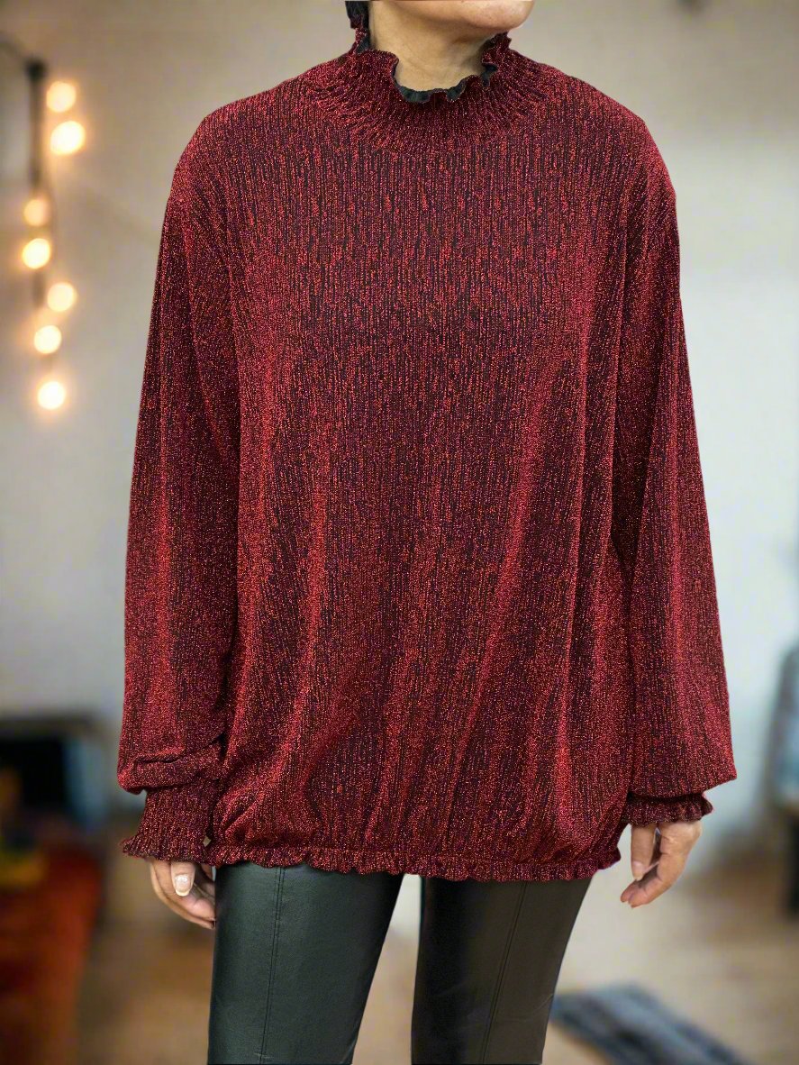 DENNI- RUFFLE NECK LUREX TOP -