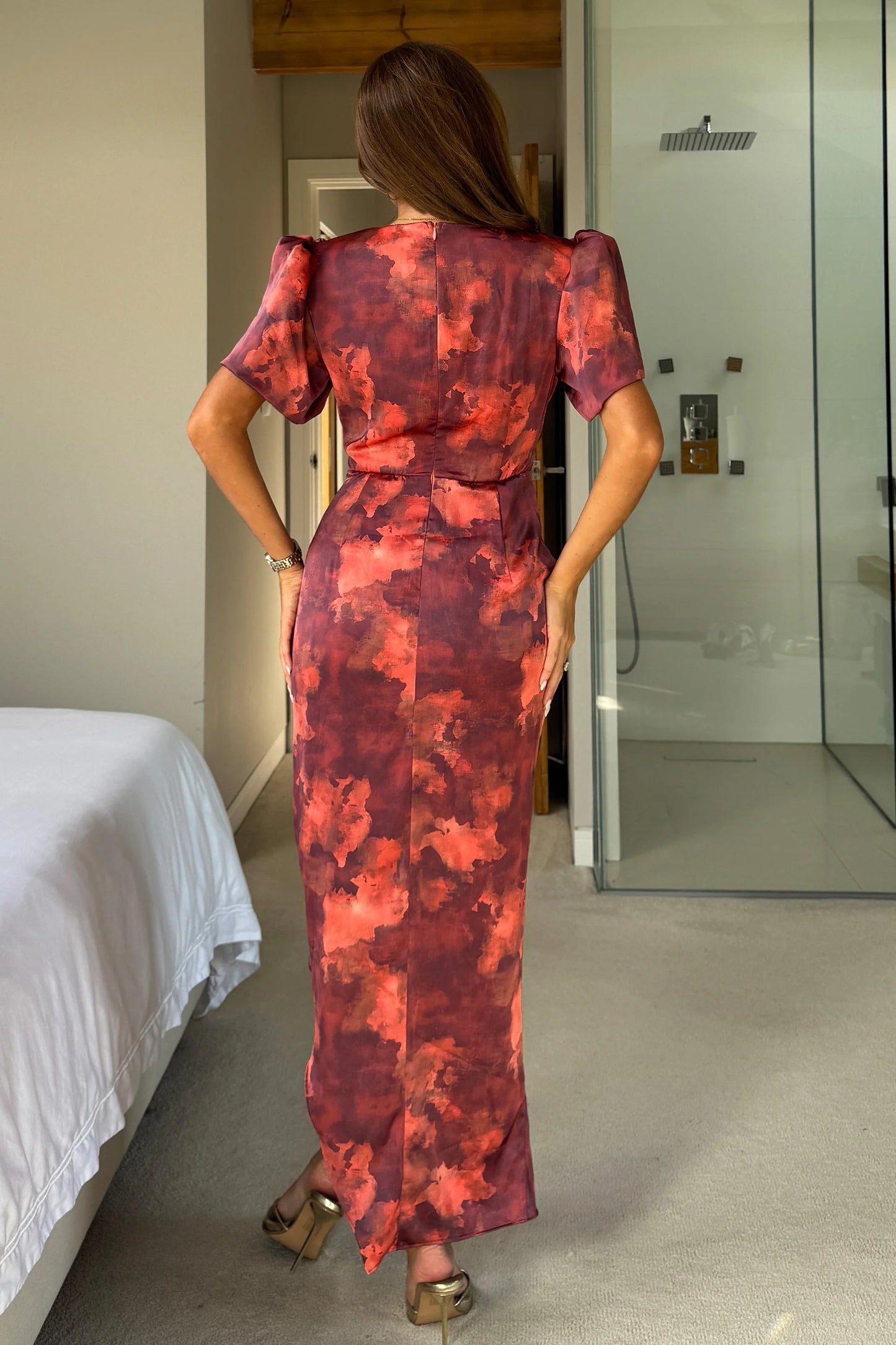 ADREENA - PUFF SLEEVE WRAP MIDI DRESS