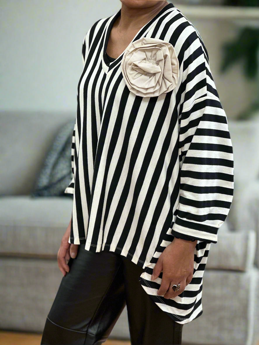 STRIPEY JERSEY CORSAGE TOP