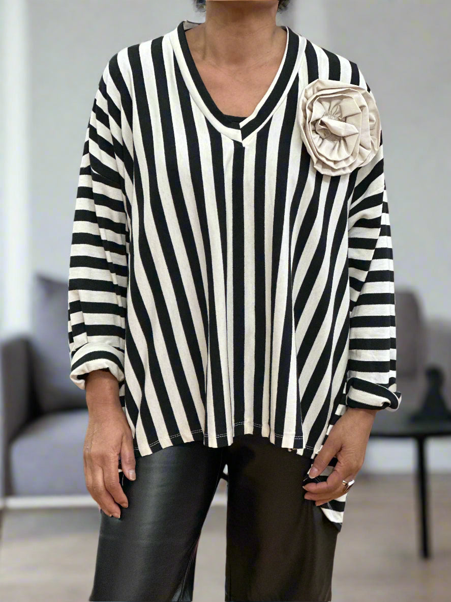 STRIPEY JERSEY CORSAGE TOP
