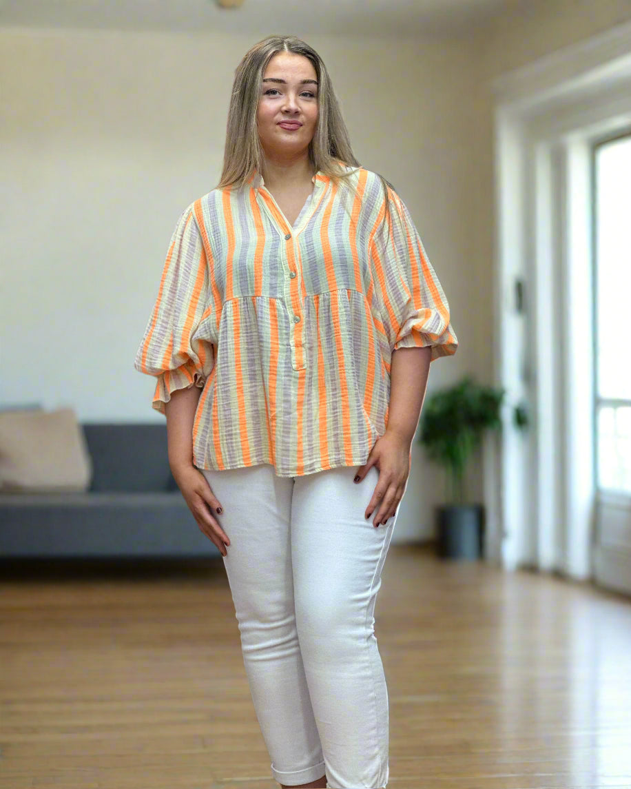 NEON-BRODY BALLOON SLEEVE SHIRT TOP