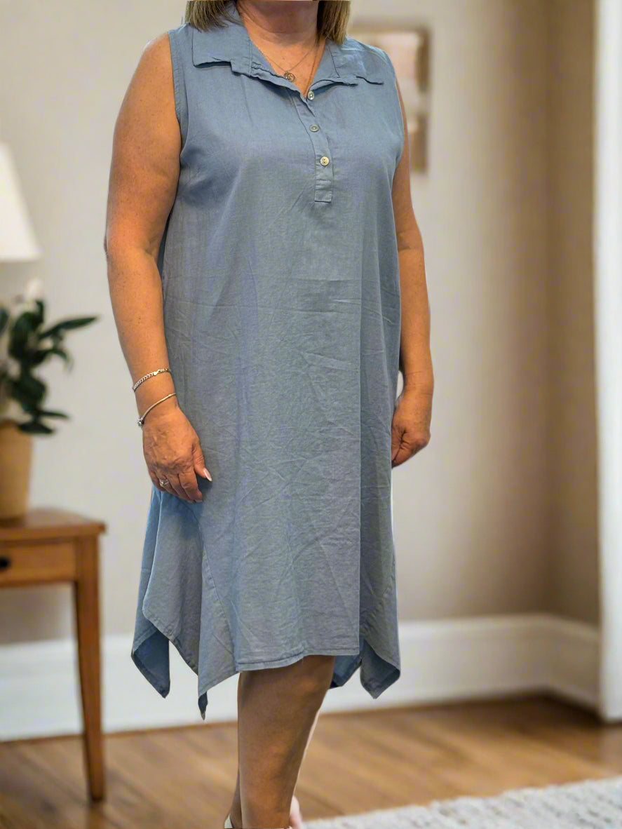 SARA- COTTON LINEN PK SHIRT DRESS