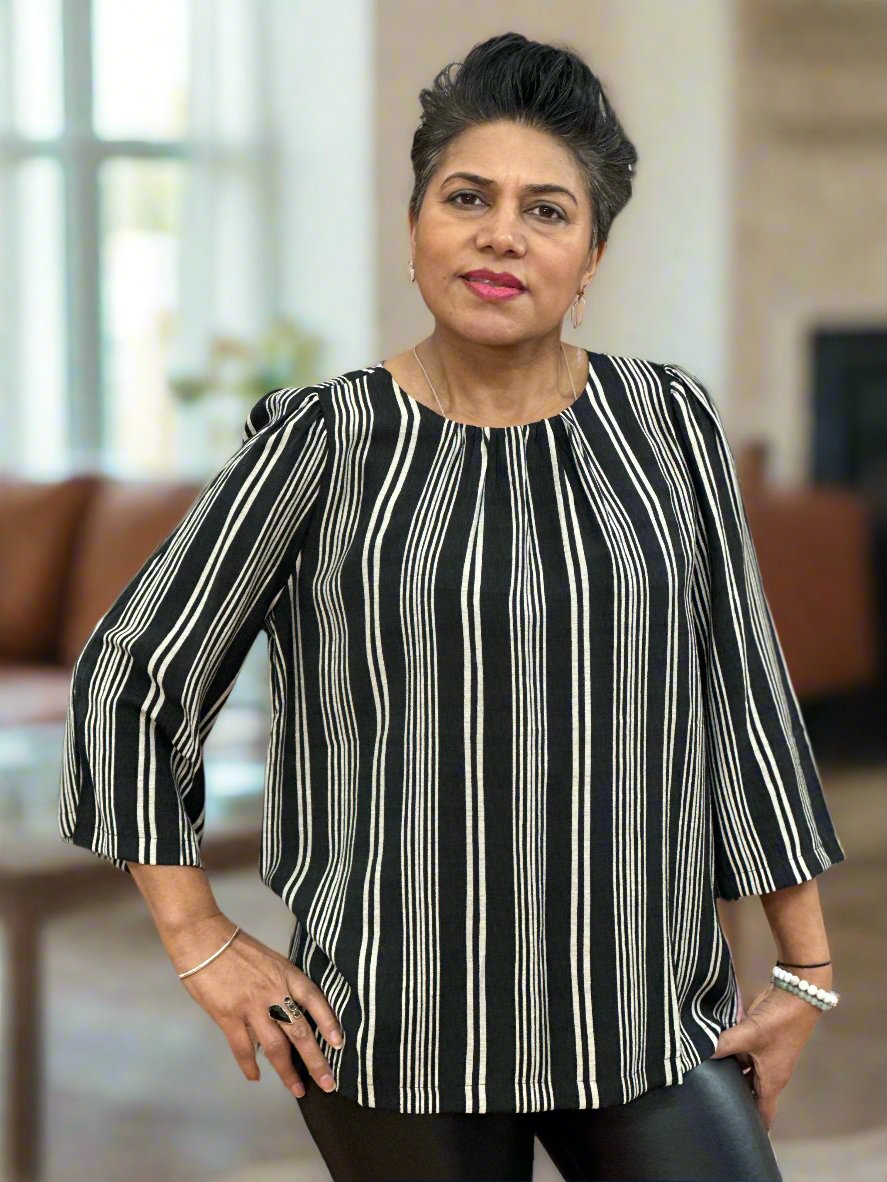 FRANSA- ARIANA STRIPE TOP-BLACK