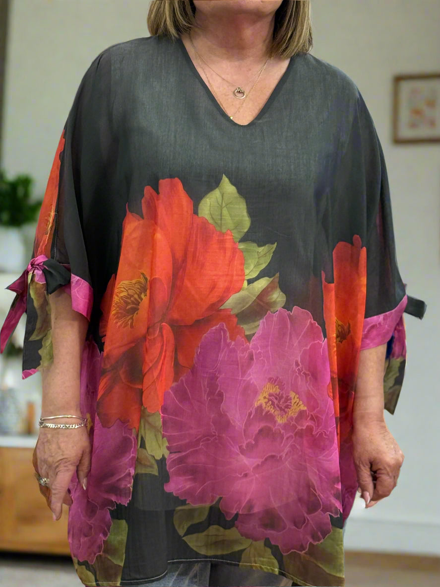NIKITA - FLORAL OVERSIZED TIE SLEEVE TOP