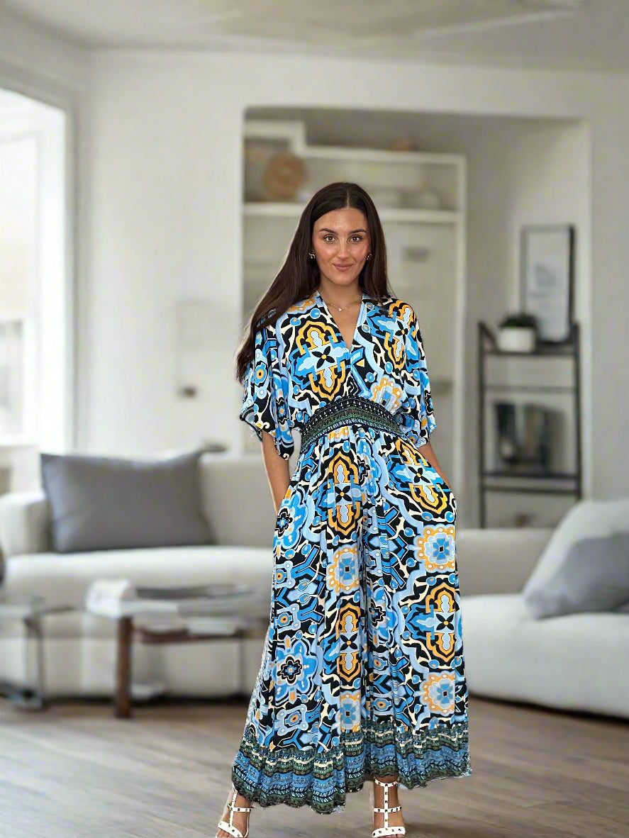 RETRO PRINT W/Leg JUMPSUIT- #LAST 1 LEFT