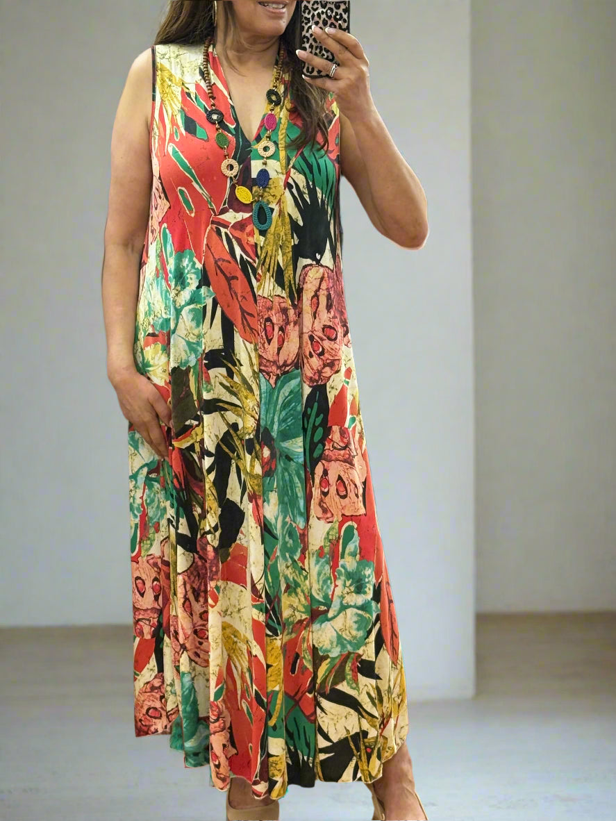 CHERISH- JERSEY A-LINE LEAFY DRESS