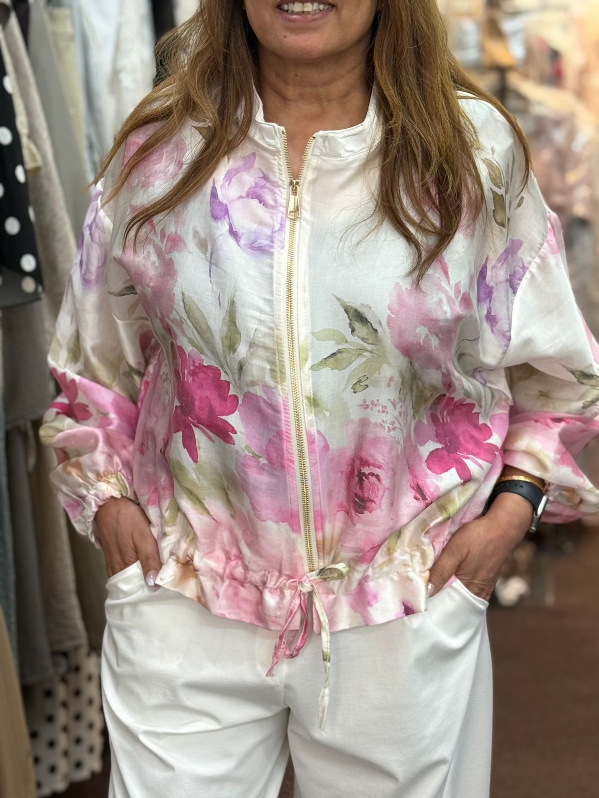 BARI- O/S IVEY SILKY FLORAL BLOUSON JKT -Fits 14-20 #ENDLESS-SUMMER