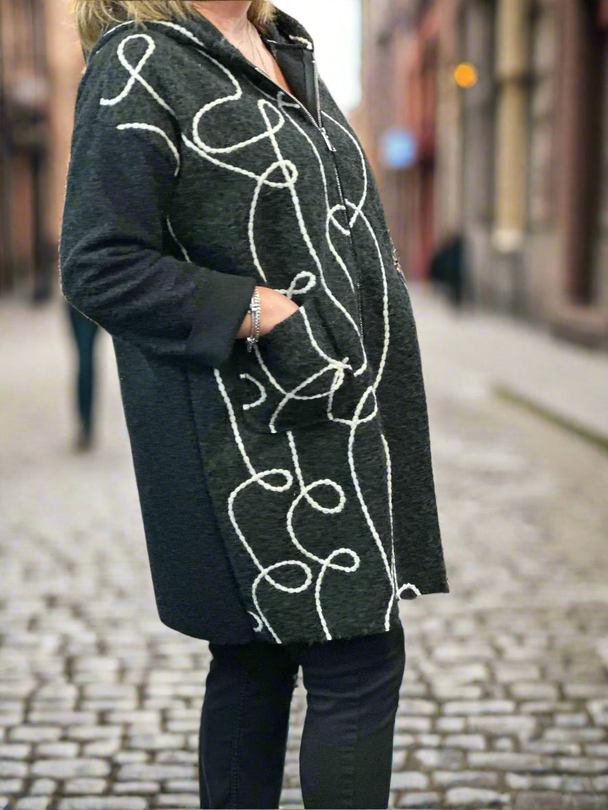 FRITZ- HOODED NO WOOL SWIRL JACKET -BLACKFRIDAYWKEND-AUTO X10%OFF@CHECKOUT