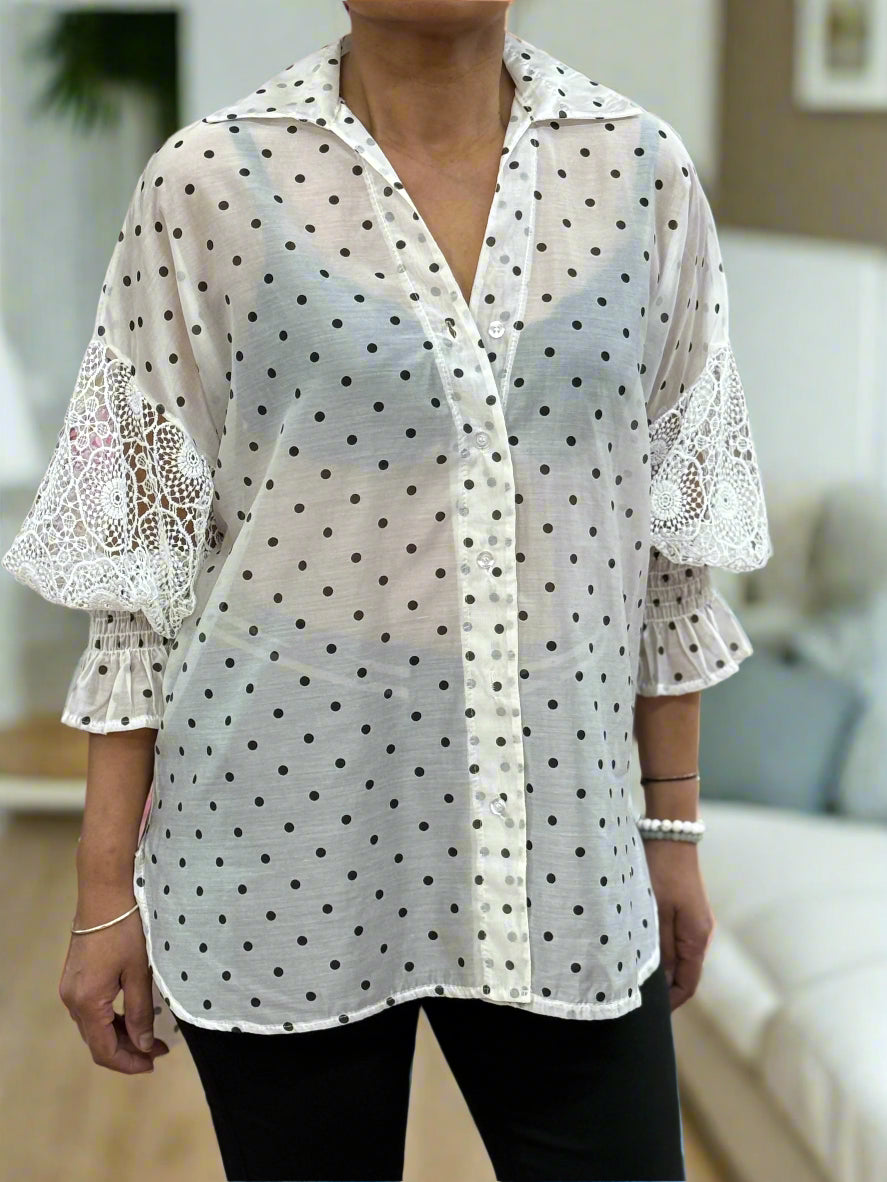 VESTA-SHEER LACE SLEEVE SHIRT