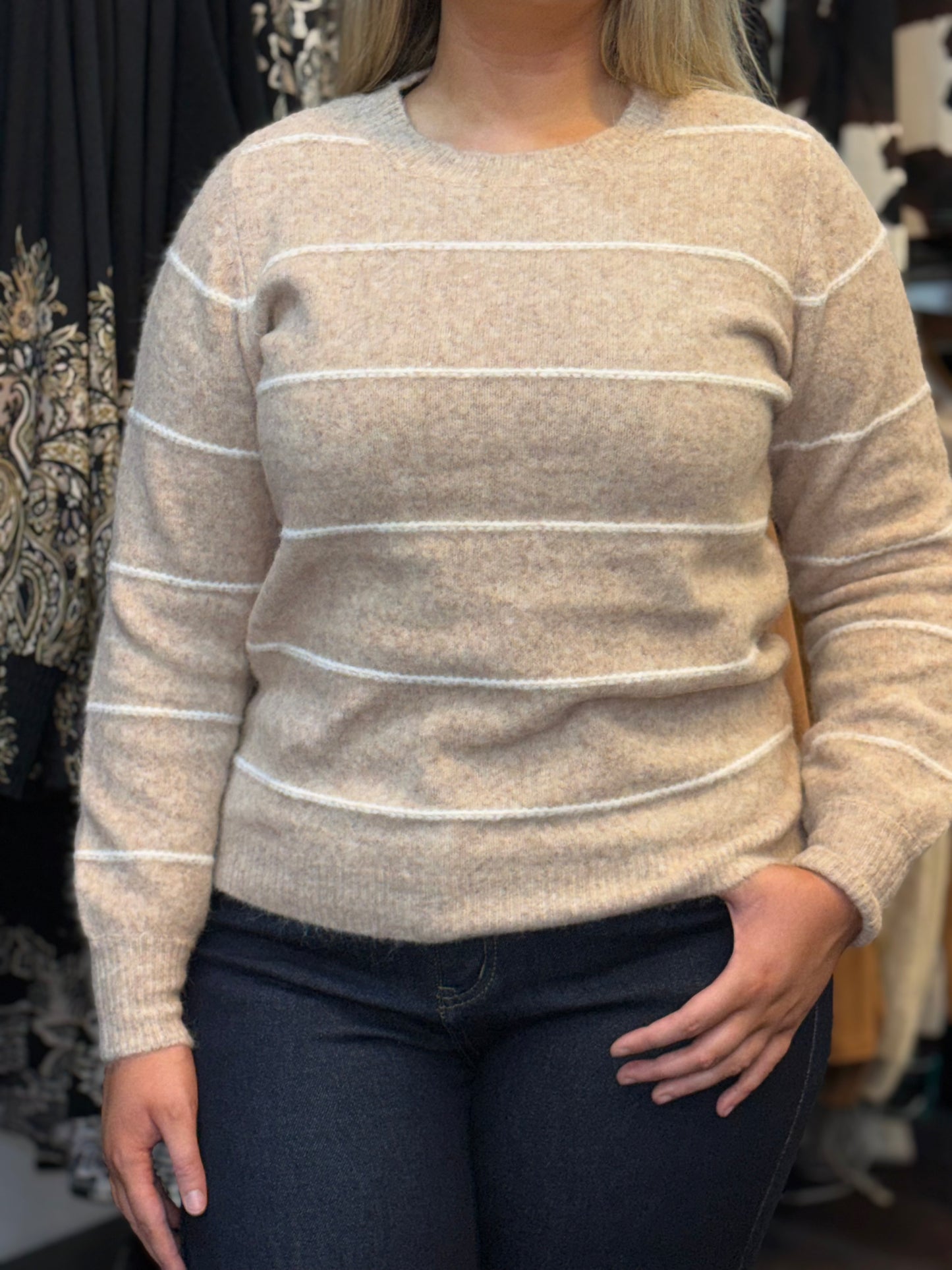 FRANSA- KENDRA STRIPE BEIGE JUMPER