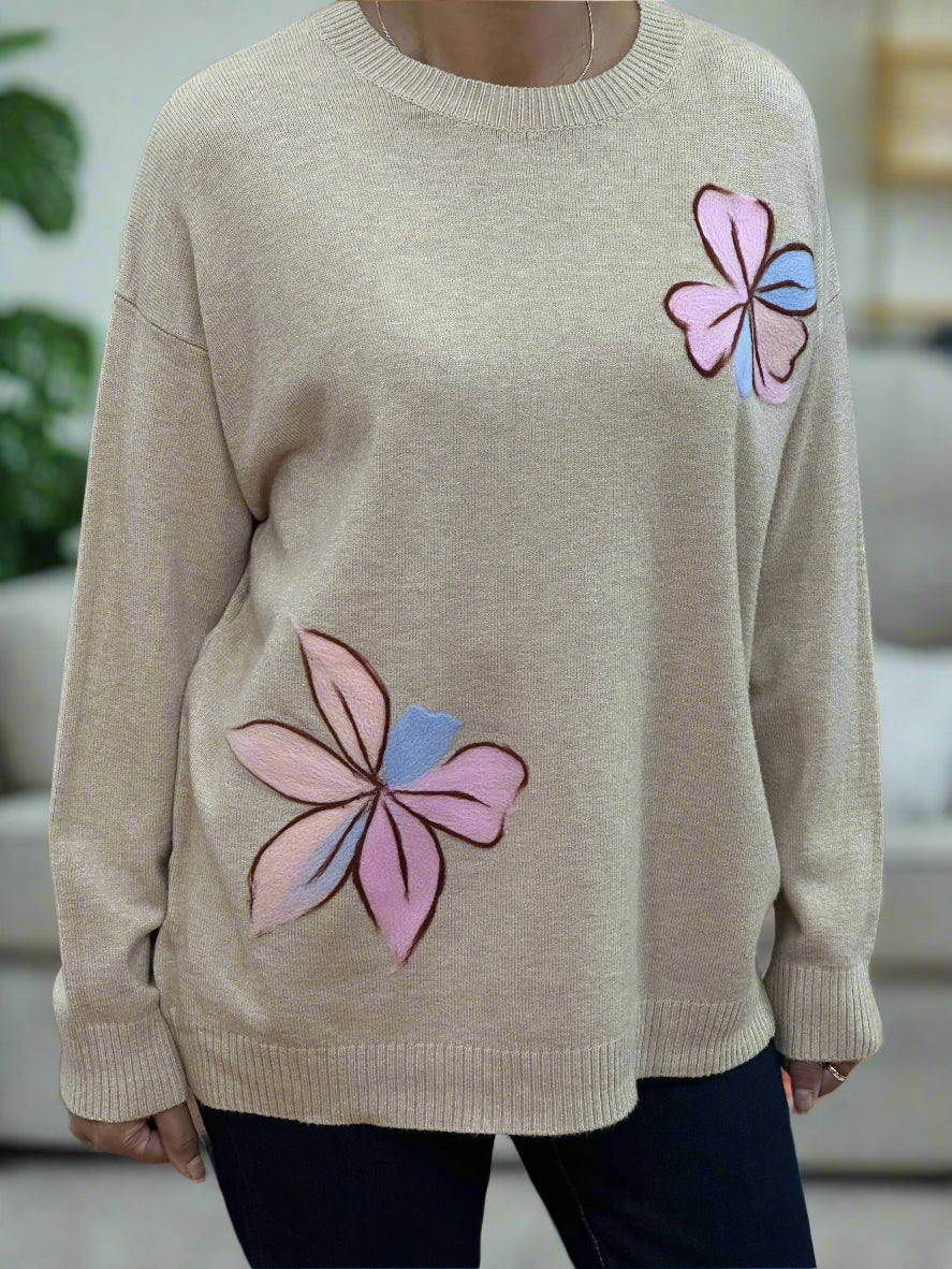JONI -HAND EMB FLOWER JUMPER - #LAST CHANCE
