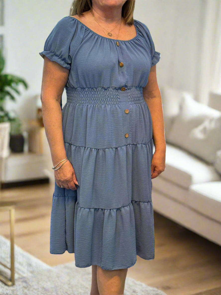 ST IVES- FALLOW RUCHED BARDOT MIDI