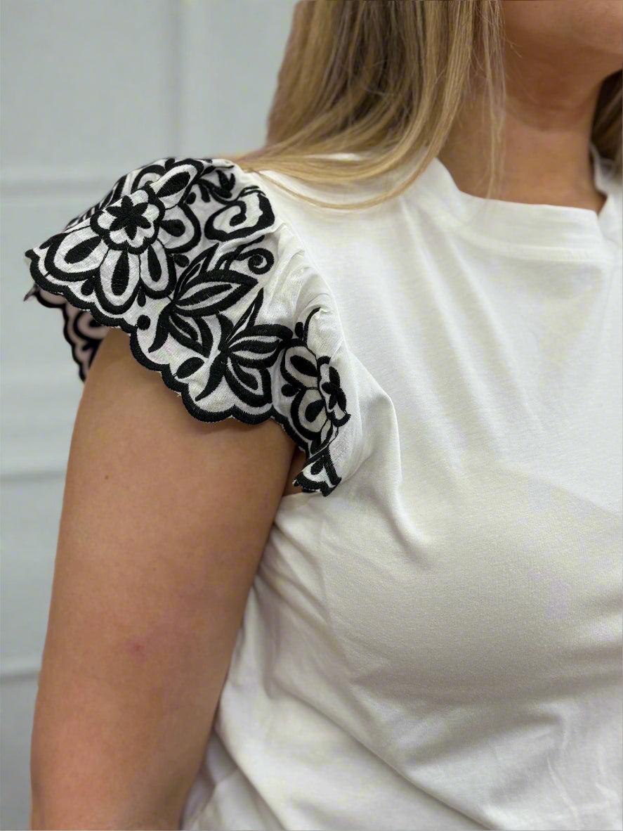 ASHTON FRILL SHOULDER TEES- EMB ANG. #LAST 1 LEFT