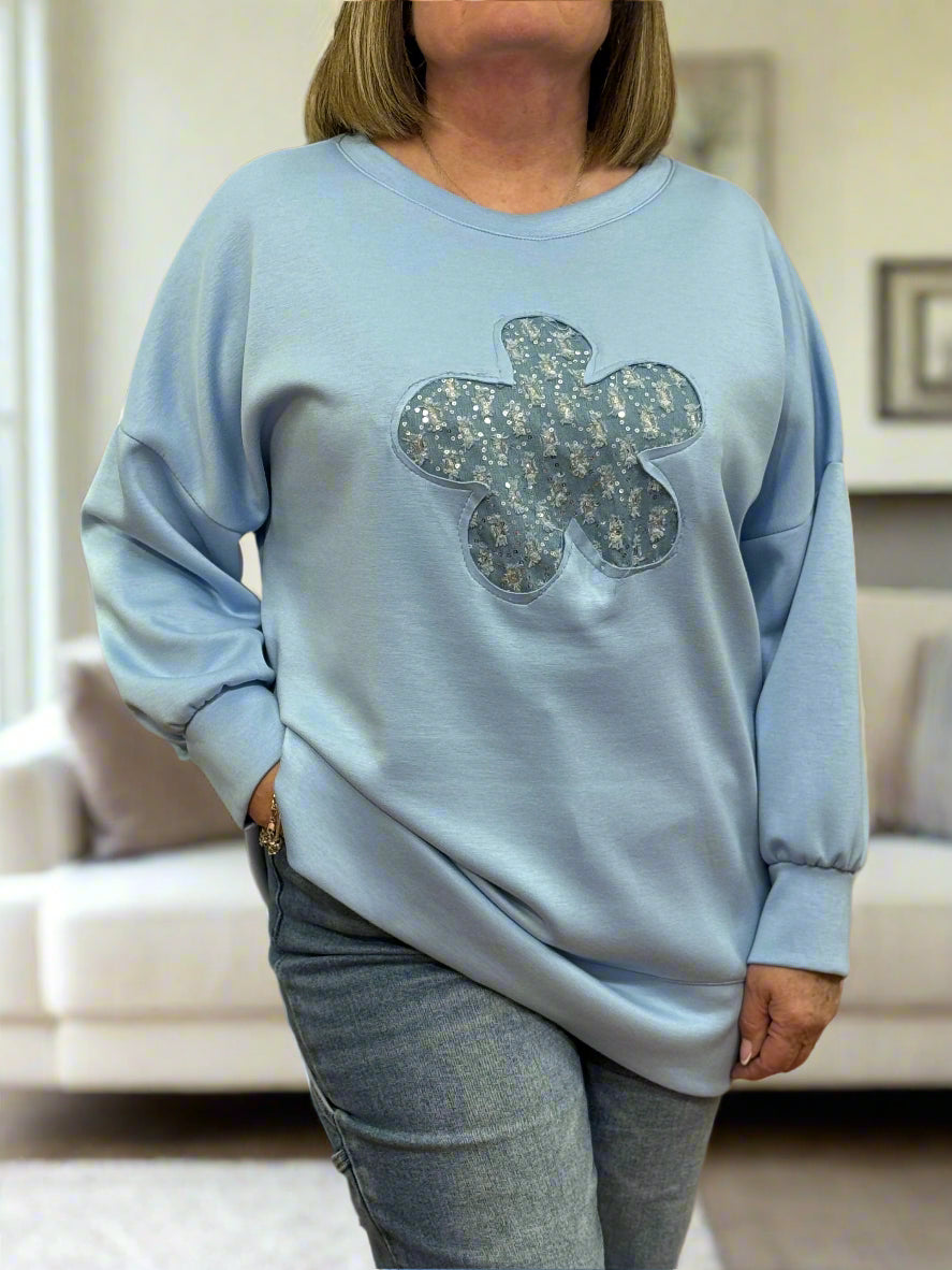 SPARKLE CUT OUT DAISY SWEAT