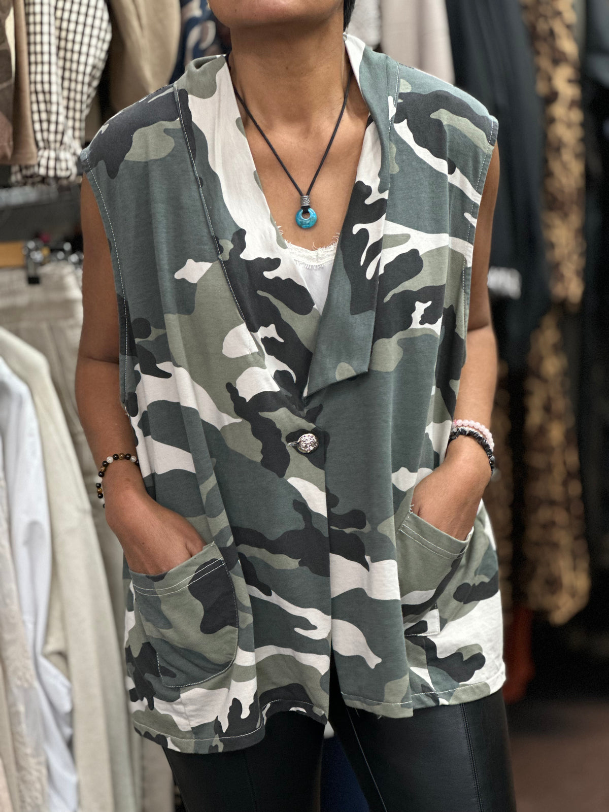 MIO- CAMO POCKET DETAIL WAISTCOAT- fits o/s 12-20/22