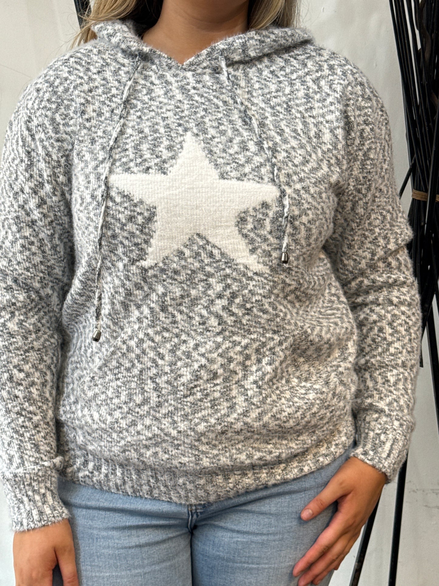 ARCHIE-STAR KNIT PATCH POCKET HOODY-