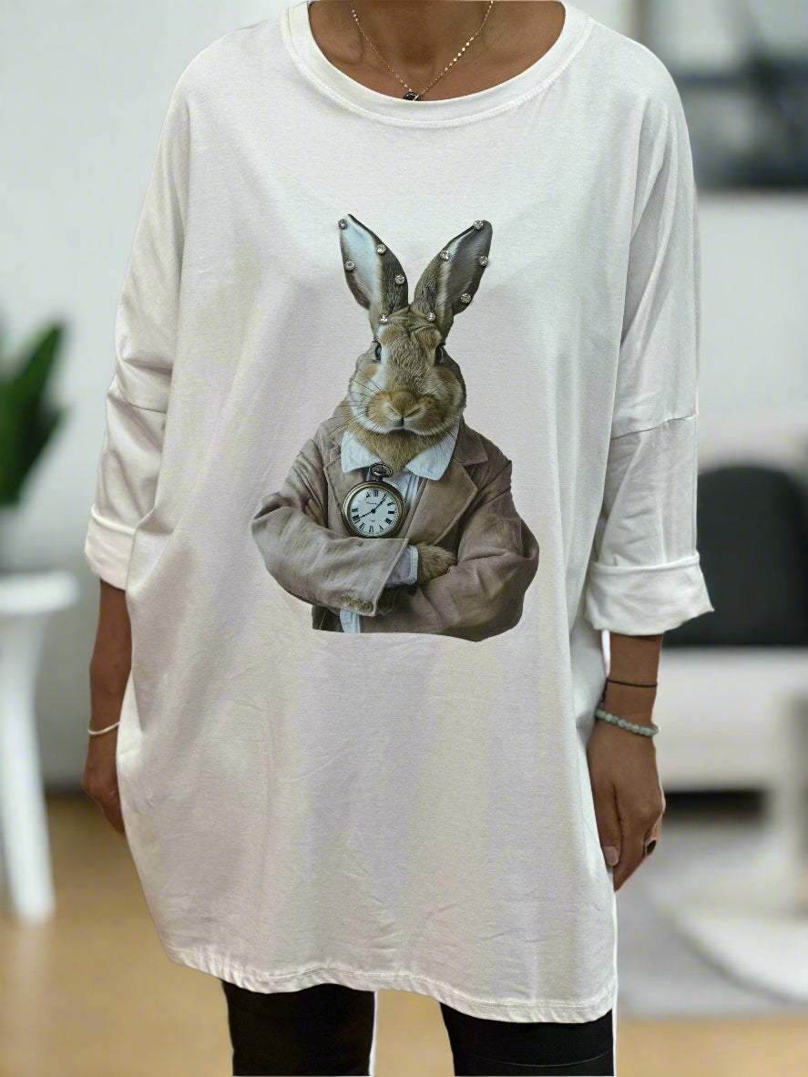 DIAMANTE DETAIL L/S ANIMAL T/SHIRT