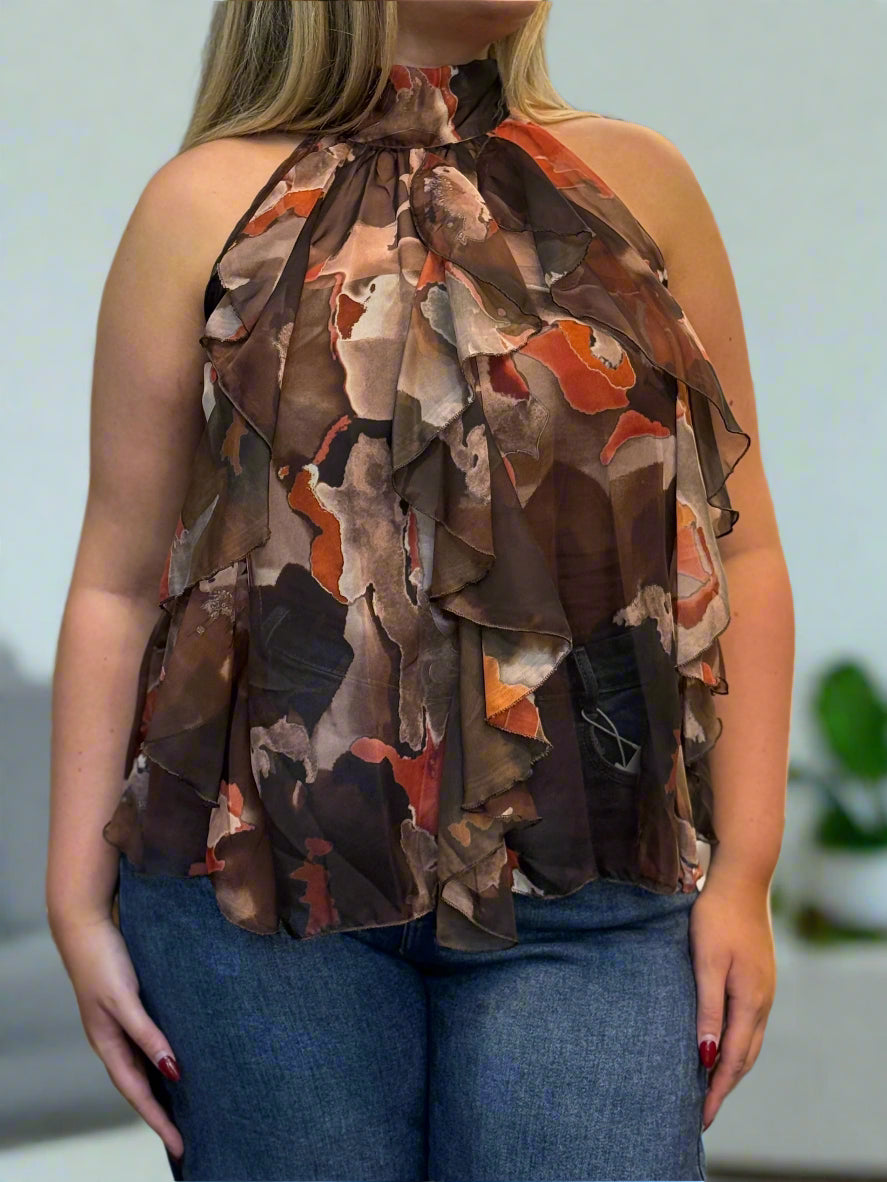 ROWEENA-CHIFFON PRINTED RUFFLE FRONT