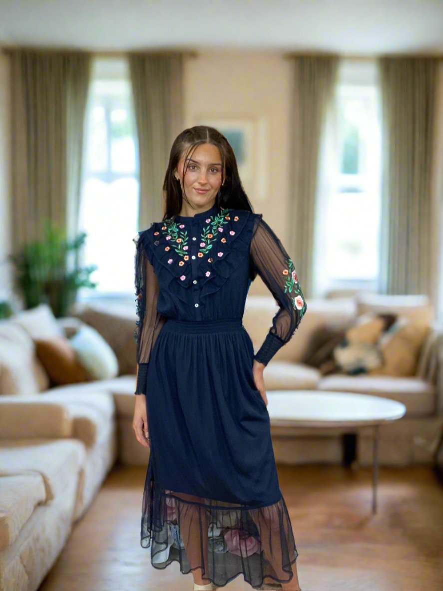FRENCH CONNECTION VENICE FLORAL MESH DRESS