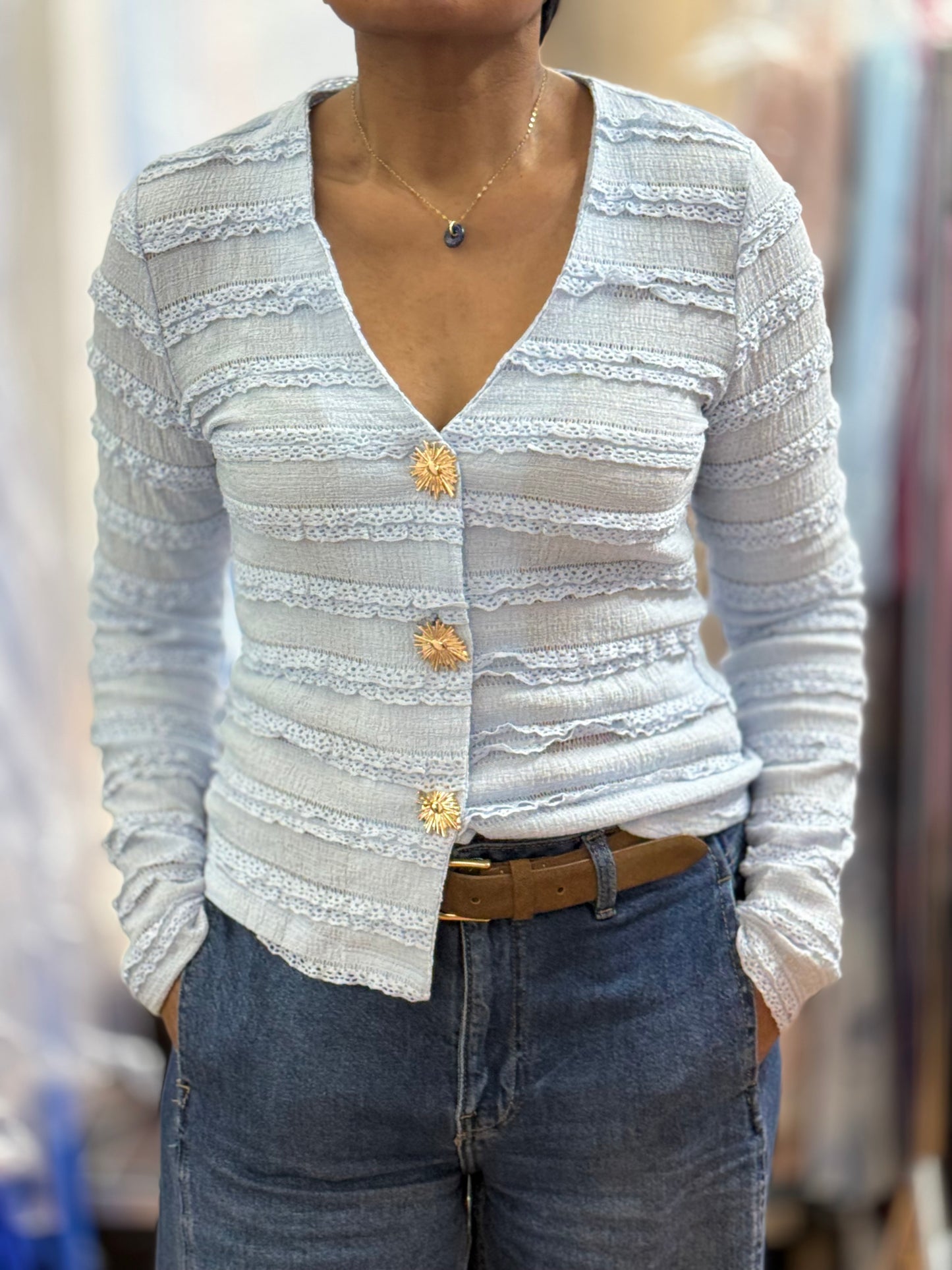 GRACIE- GOLD BUTTON LACE TOP #SunshineSALE