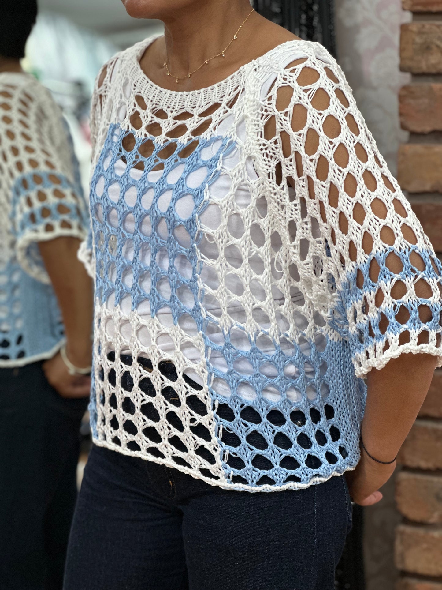 HOLEY CROCHET SQUARES TOP-